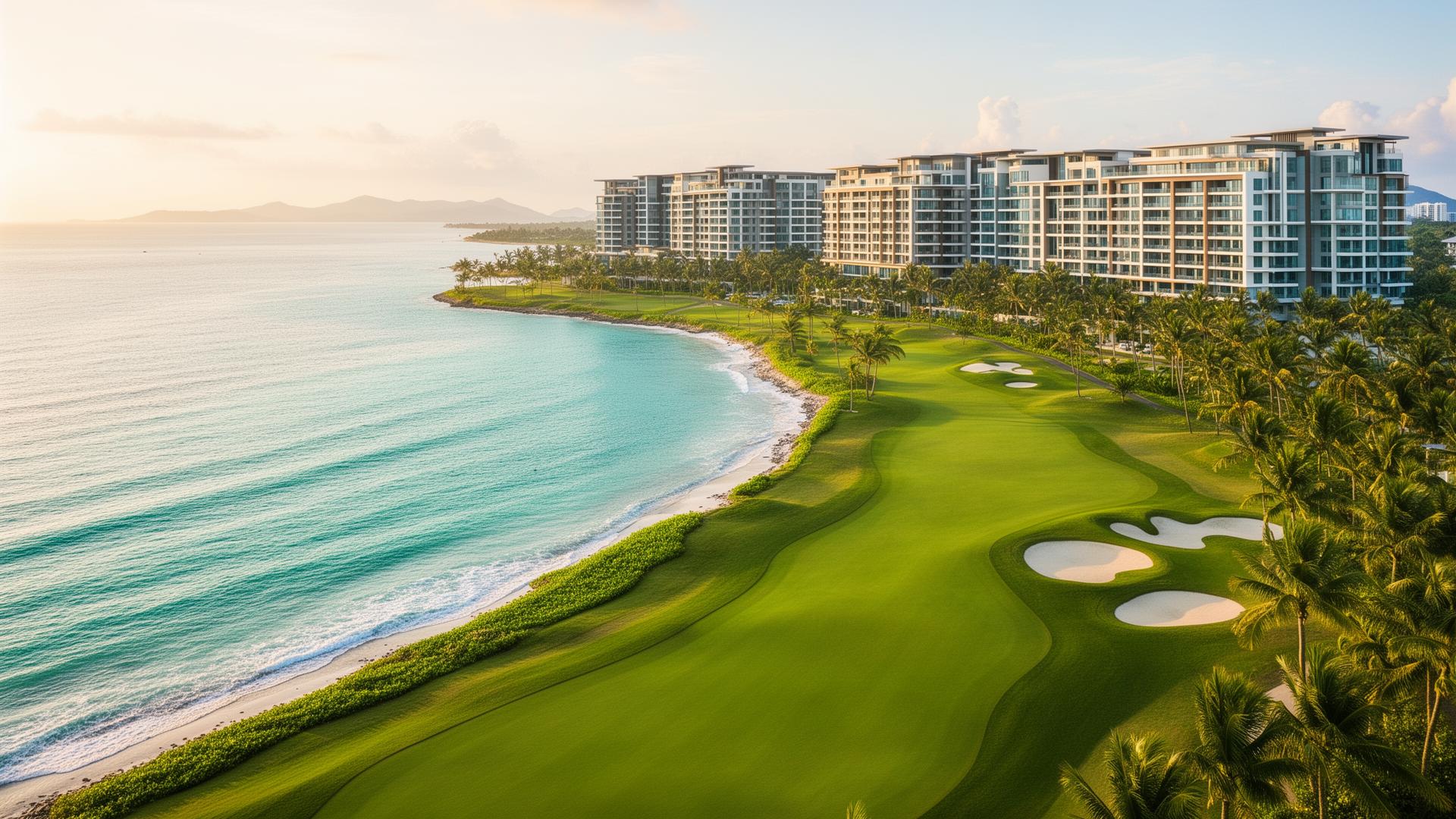 Luxury Batam coastline with golf course and resort